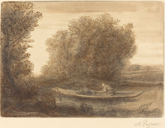 Bend in the River (Un coin de riviere) by Alphonse Legros (French, 1837 - 1911), 16X12"(A3)Poster Print