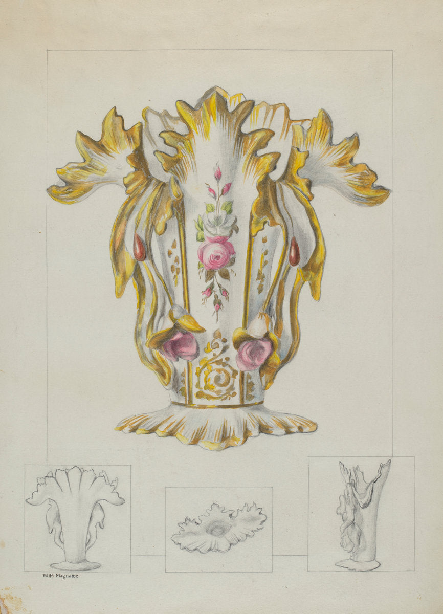 Porcelain Vase by Edith Magnette (American, active c. 1935), 16X12"(A3)Poster Print