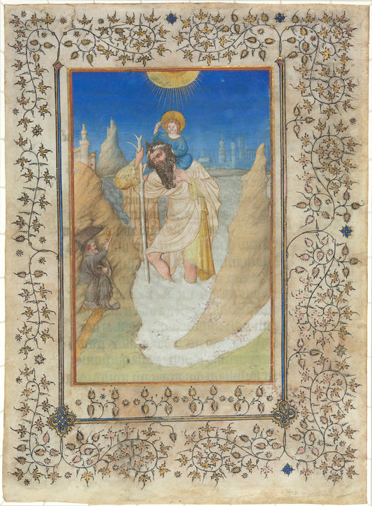 Saint Christopher Carrying the Christ Child by Limbourg Brothers (Netherlandish, active 1406 - 1416), 16X12"(A3)Poster Print