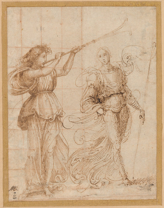 One Angel Blowing a Trumpet, and Another Holding a Standard by Fra Bartolommeo (Florentine, 1472 - 1517), 16X12"(A3)Poster Print