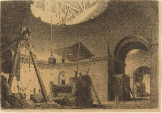 Repairing a Dome by Attributed to François-Marius Granet (French, 1775 - 1849), 16X12"(A3)Poster Print