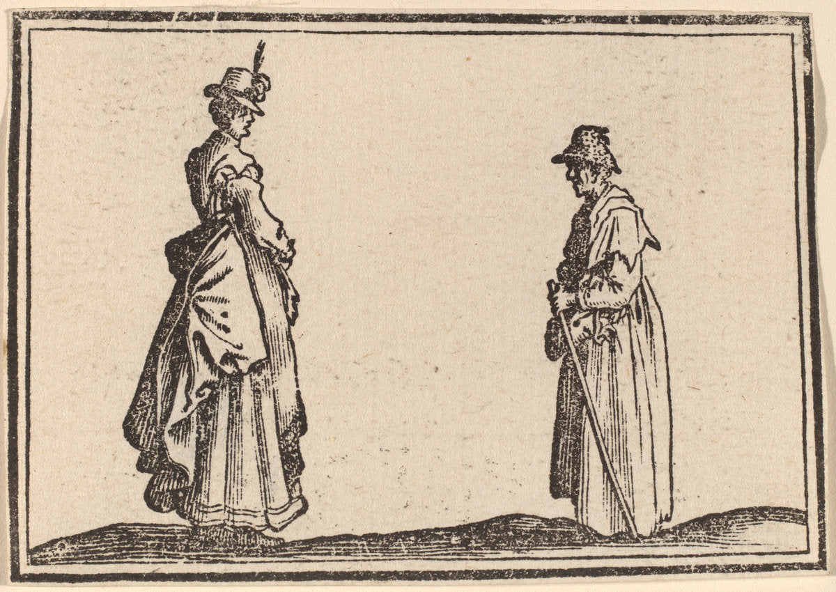 Two Women in Profile by Edouard Eckman after Jacques Callot (Flemish, born c. 1600), 16X12"(A3)Poster Print