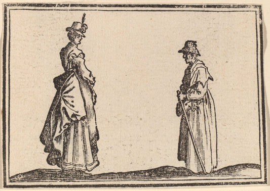 Two Women in Profile by Edouard Eckman after Jacques Callot (Flemish, born c. 1600), 16X12"(A3)Poster Print