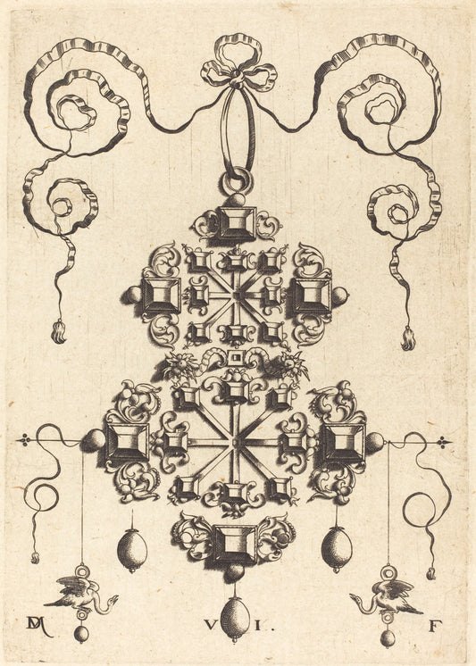 Large Pendant with Two Double Crosses, Surrounded by Six Large and Sixteen Small Table-Stones by Daniel Mignot (German, active 1593/1596), 16X12"(A3)Poster Print
