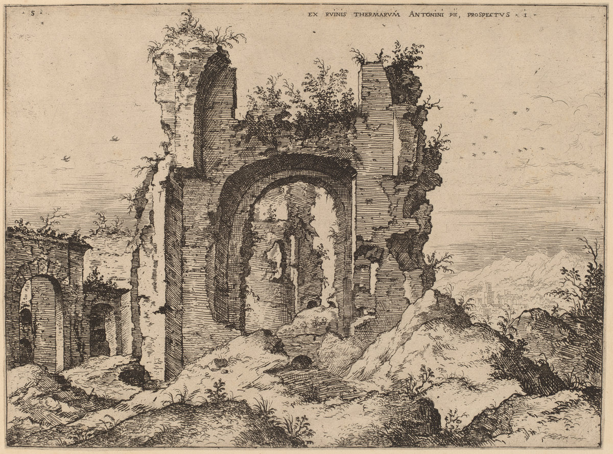 View of the Baths of Caracalla by Hieronymus Cock (Flemish, c. 1510 - 1570), 16X12"(A3)Poster Print