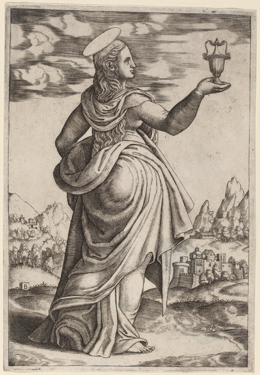 The Magdalen by Master of the Die after Follower of Raphael (Italian, active c. 1532), 16X12"(A3)Poster Print