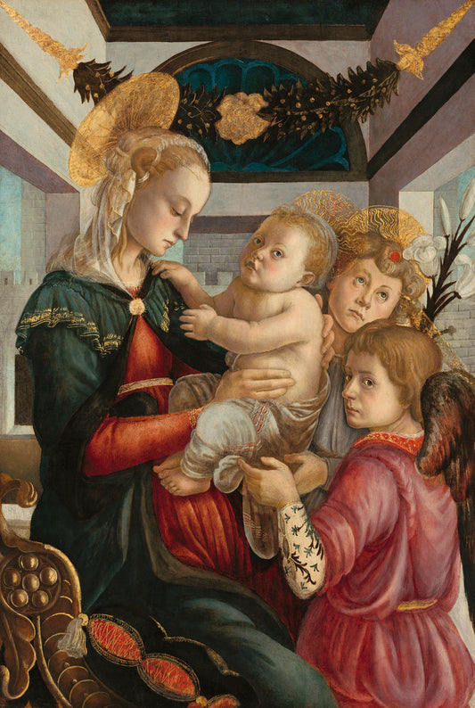 Madonna and Child with Angels by Attributed to Sandro Botticelli (Florentine, 1446 - 1510), 16X12"(A3)Poster Print