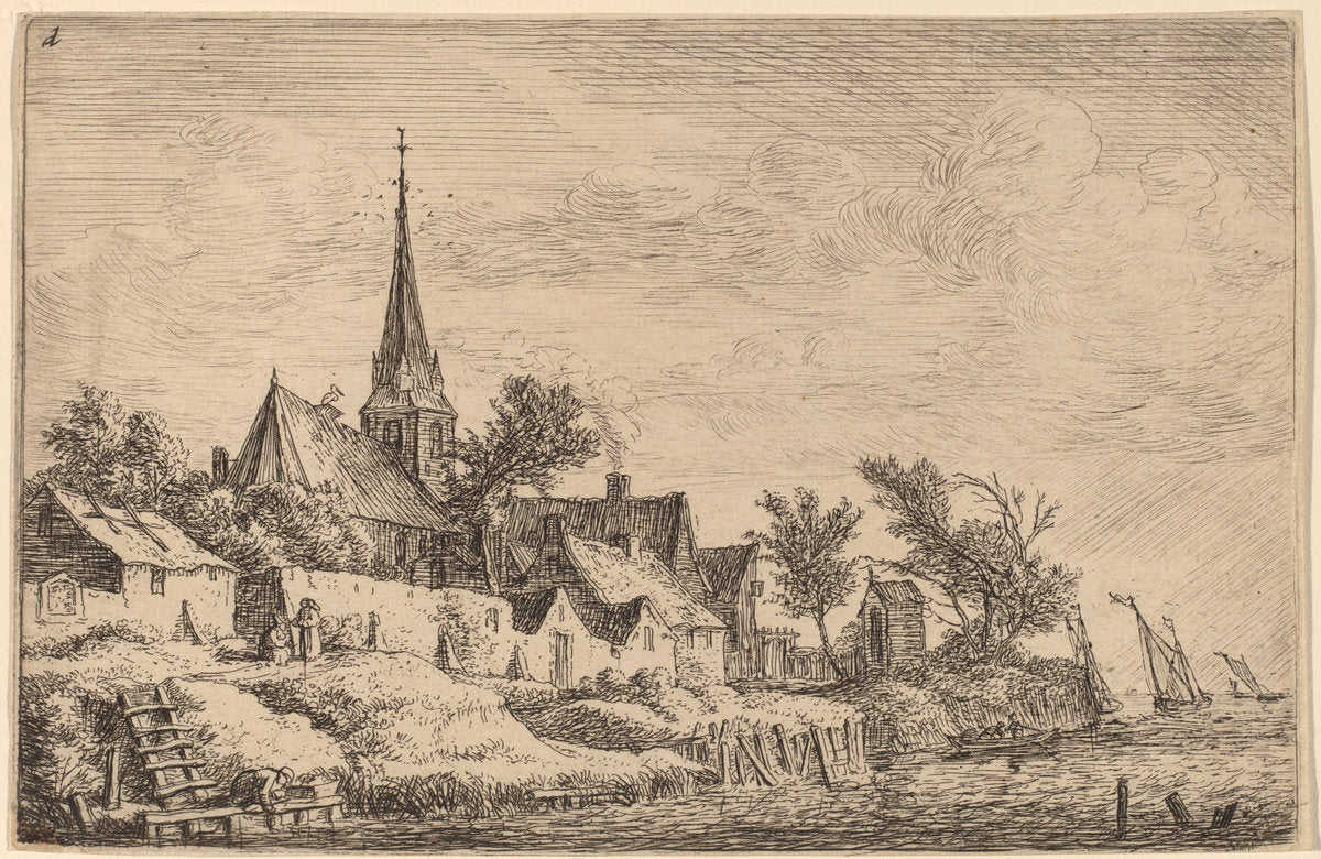 Village Steeple at the Seaside by Anthonie Waterloo (Dutch, 1609/1610 - 1690), 16X12"(A3)Poster Print