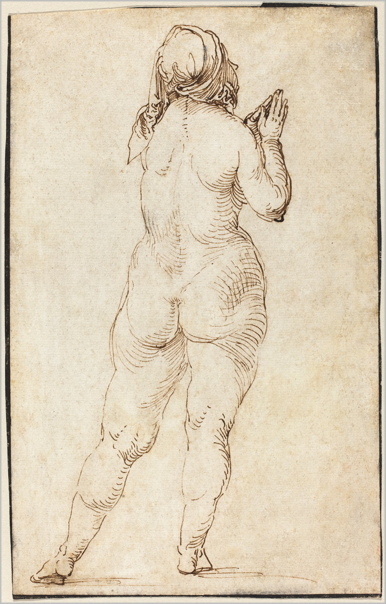 Female Nude Praying by Albrecht Dürer (German, 1471 - 1528), 16X12"(A3)Poster Print
