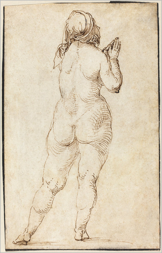 Female Nude Praying by Albrecht Dürer (German, 1471 - 1528), 16X12"(A3)Poster Print