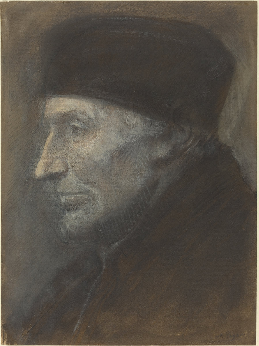 Head of a Man with a Skullcap by Alphonse Legros (French, 1837 - 1911), 16X12"(A3)Poster Print