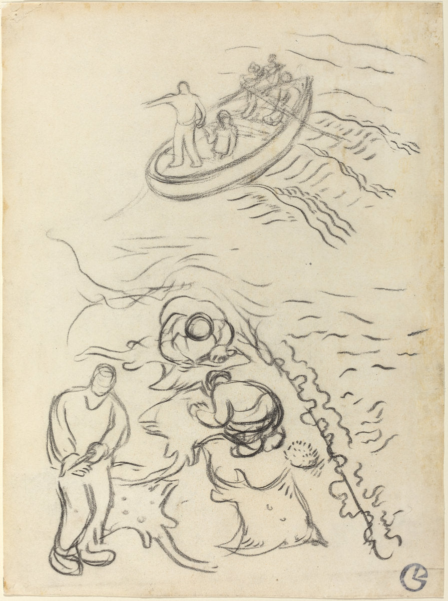 Study for "The Fishermen" with Men Emptying the Nets (Etude pour "Les Pêcheurs" et hommes vidant des raies) by Georges Lacombe (French, 1868 - 1916), 16X12"(A3)Poster Print