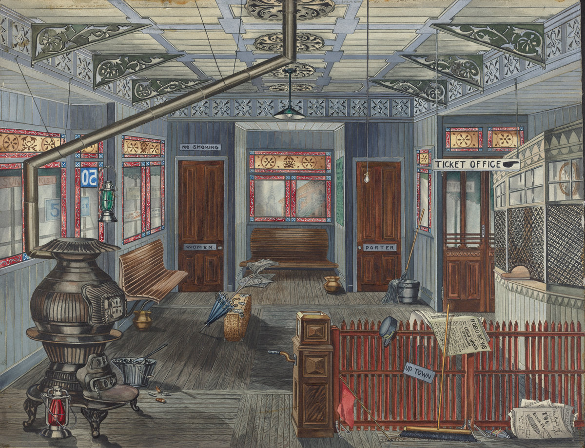 El Station Interior by Perkins Harnly (American, 1901 - 1986), 16X12"(A3)Poster Print