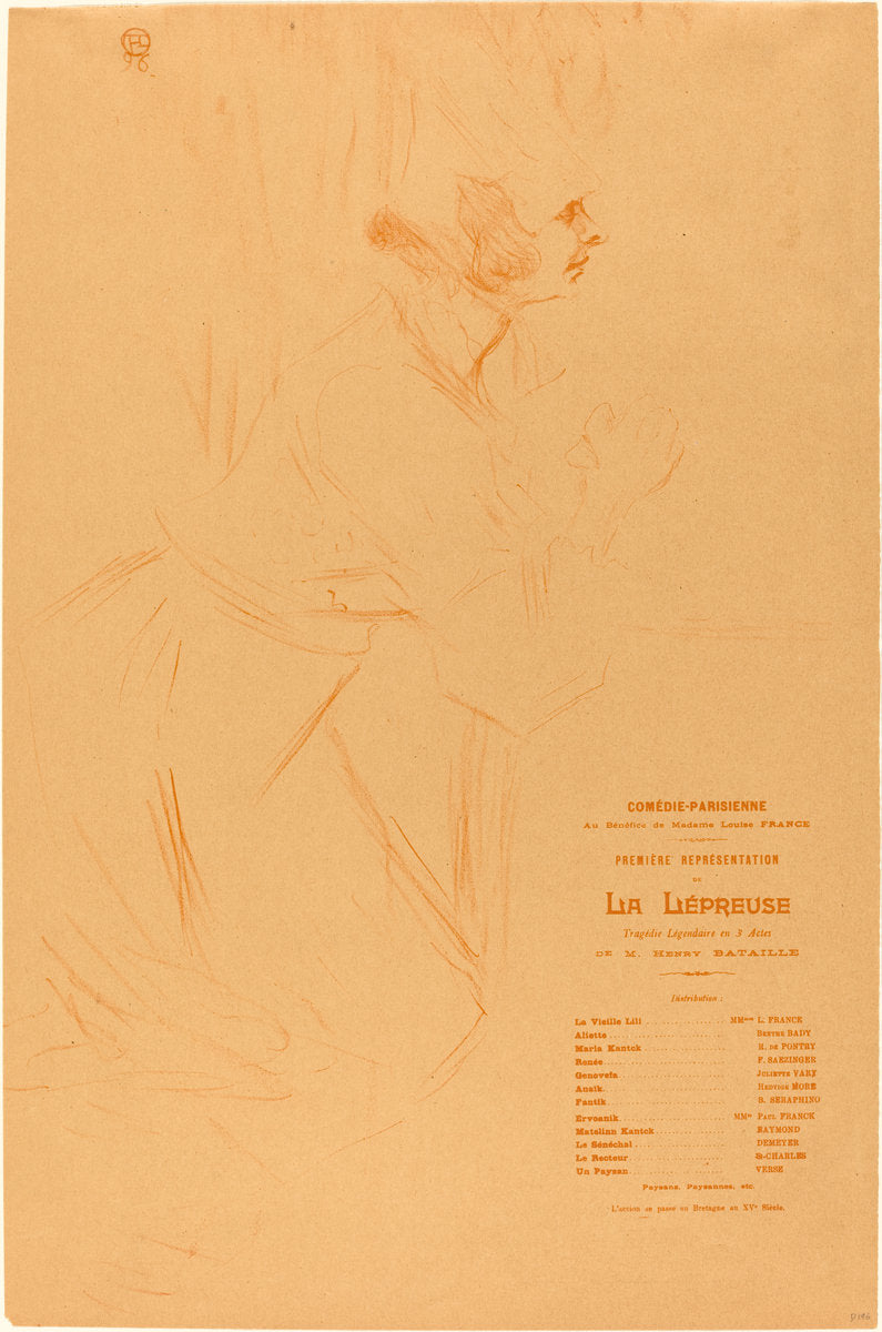 Program for "La lepreuse"  (Programme pour "La lépreuse") by Henri de Toulouse-Lautrec (French, 1864 - 1901), 16X12"(A3)Poster Print