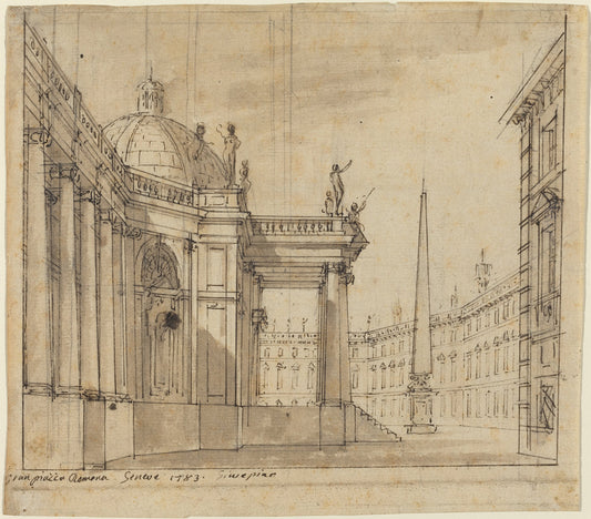 Stage Design: A Piazza with a Domed Church and an Obelisk by Giuseppino Galliari (Italian, 1752 - 1817), 16X12"(A3)Poster Print