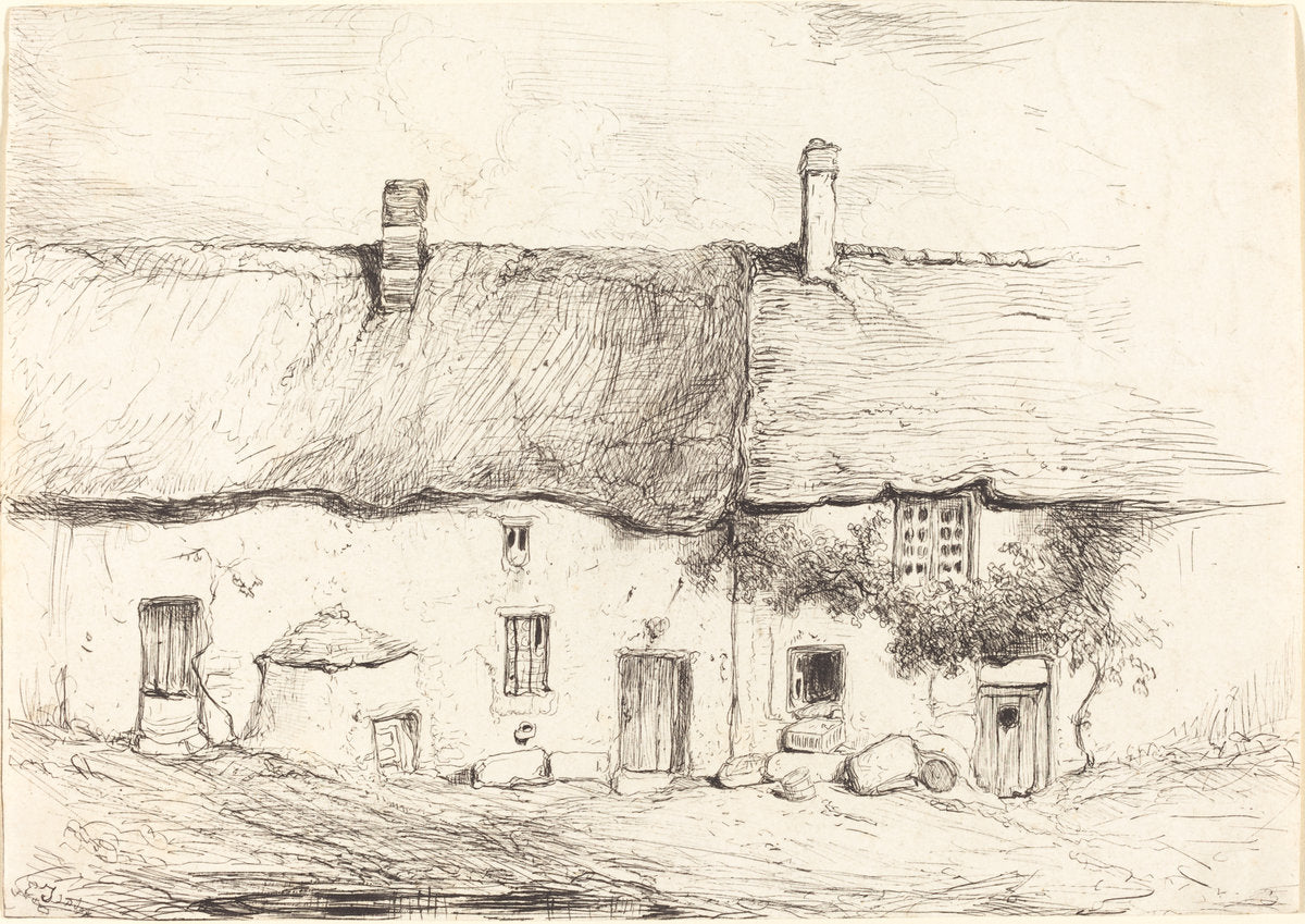 Two Cottages by Eugène Isabey (French, 1803 - 1886), 16X12"(A3)Poster Print