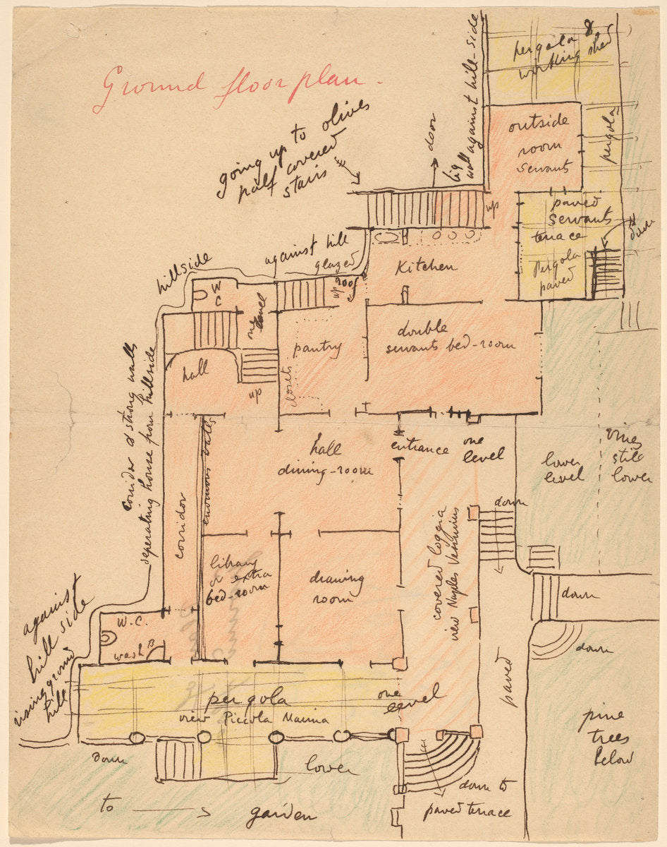 Ground Floor Plan for Torre Quatro Venti by Elihu Vedder (American, 1836 - 1923), 16X12"(A3)Poster Print