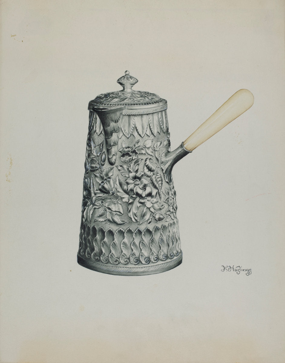Silver Chocolate Pot by Florence Hastings (American, active c. 1935), 16X12"(A3)Poster Print