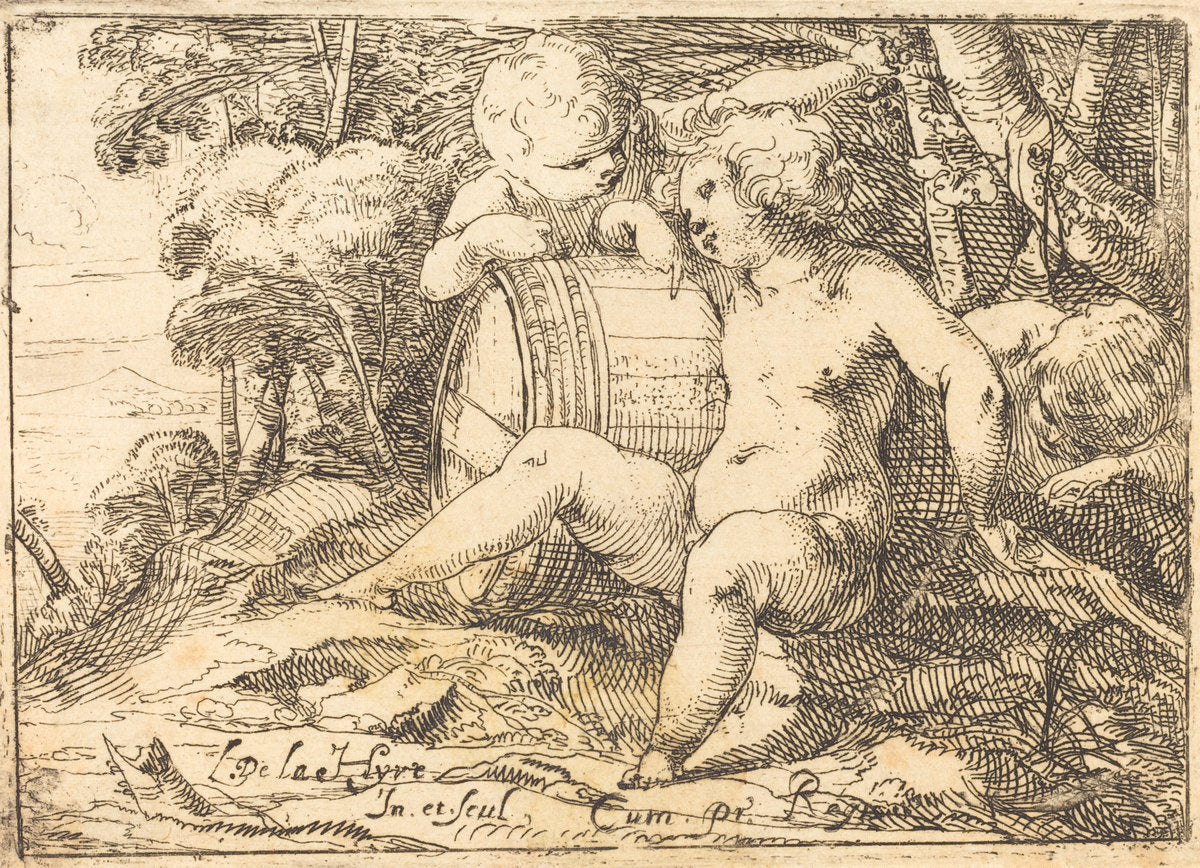 Three Bacchic Children by Laurent de La Hyre (French, 1606 - 1656), 16X12"(A3)Poster Print
