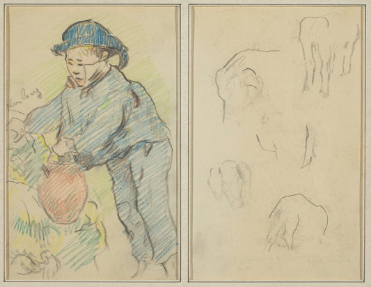 A Breton Boy with a Jug; Five Animal Forms [verso] by Paul Gauguin (French, 1848 - 1903), 16X12"(A3)Poster Print