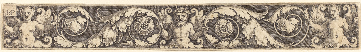 Ornament with One Male and Two Female Figures by Sebald Beham (German, 1500 - 1550), 16X12"(A3)Poster Print