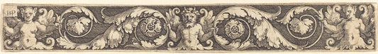 Ornament with One Male and Two Female Figures by Sebald Beham (German, 1500 - 1550), 16X12"(A3)Poster Print