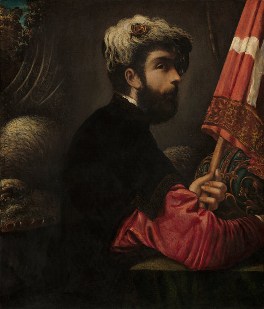 Portrait of a Man as Saint George by Jacopo Tintoretto (Venetian, 1518 - 1594), 16X12"(A3)Poster Print