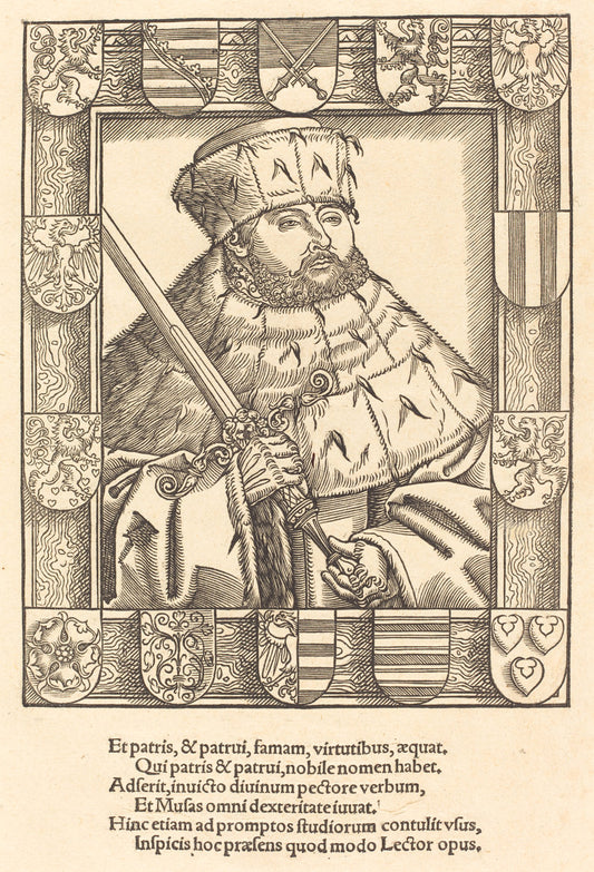 woodcut by after Lucas Cranach the Younger (John Frederic the Magnanimous, in Electoral Robes), 16X12"(A3)Poster Print