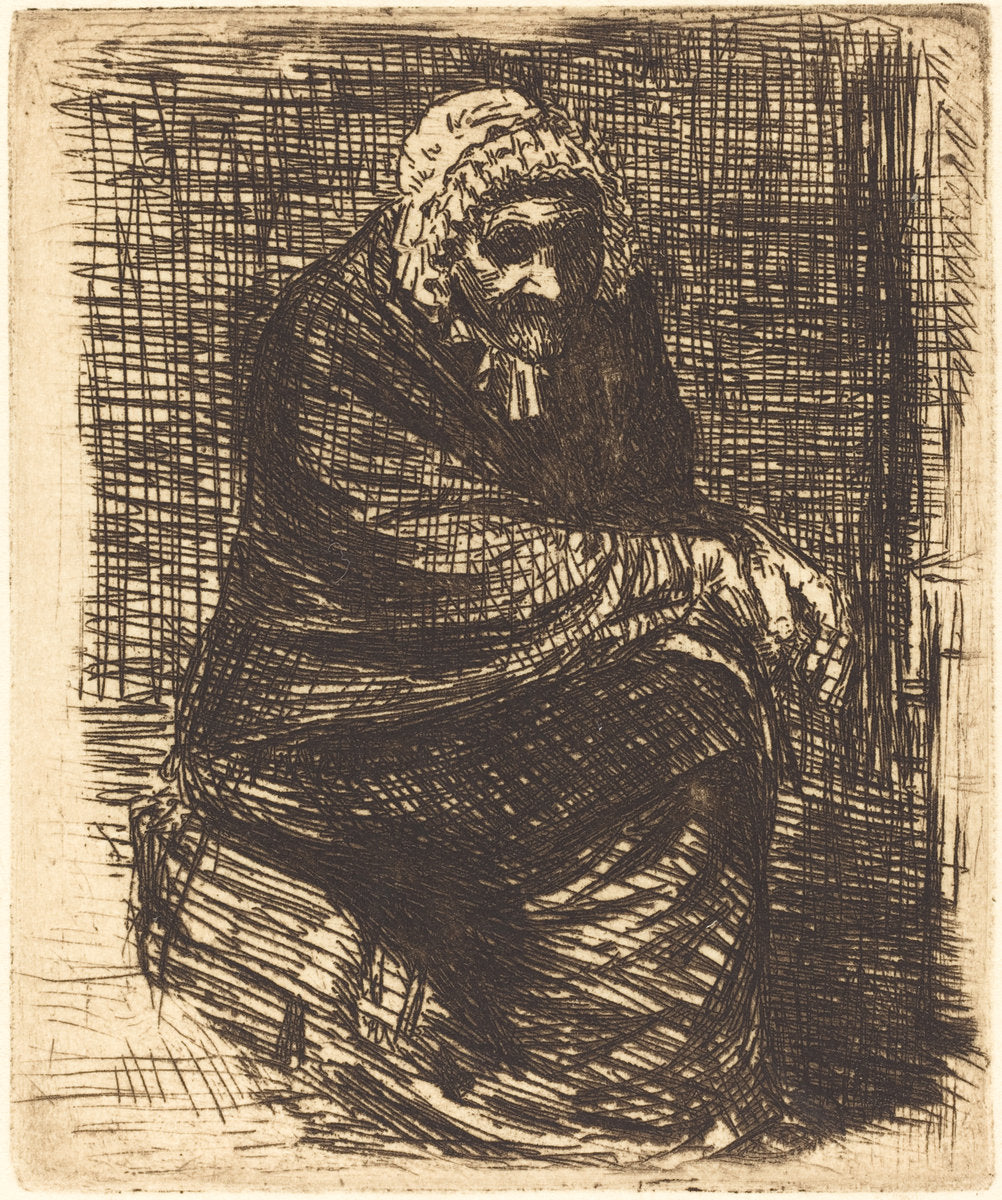 Old Woman Seated (La vieille femme assise) by Alphonse Legros (French, 1837 - 1911), 16X12"(A3)Poster Print