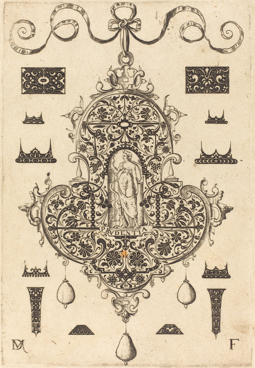 Large Pendant, Prudence Standing at Centre by Daniel Mignot (German, active 1593/1596), 16X12"(A3)Poster Print