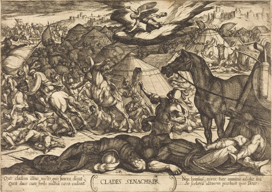 The Exterminating Angel Vanquishing the Army of Sennacherib by Antonio Tempesta (Florentine, 1555 - 1630), 16X12"(A3)Poster Print