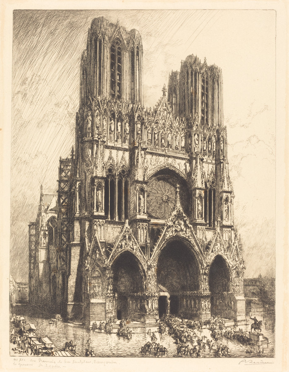Reims Cathedral (Cathedrale de Reims) by Auguste Lepère (French, 1849 - 1918), 16X12"(A3)Poster Print