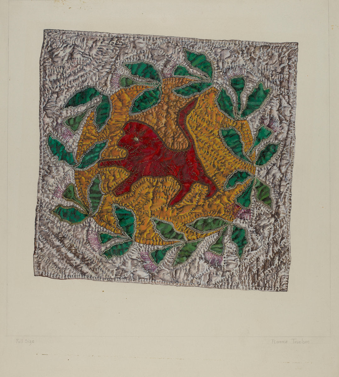Quilt Block "Red Lion" by Florence Truelson (American, 1901 - 1959), 16X12"(A3)Poster Print