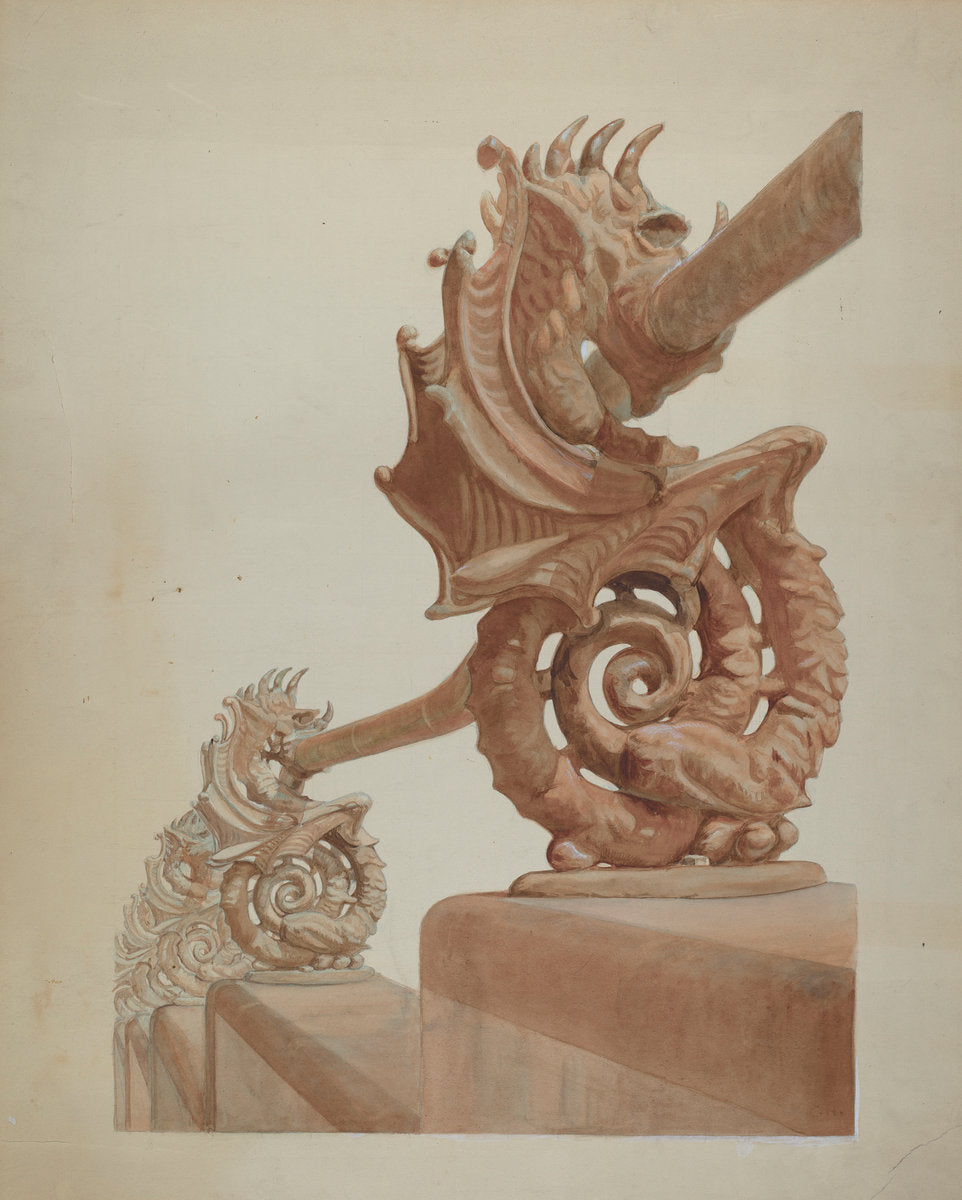Iron Fence - Sea Horse Design by Carl Hobby (American, active c. 1935), 16X12"(A3)Poster Print