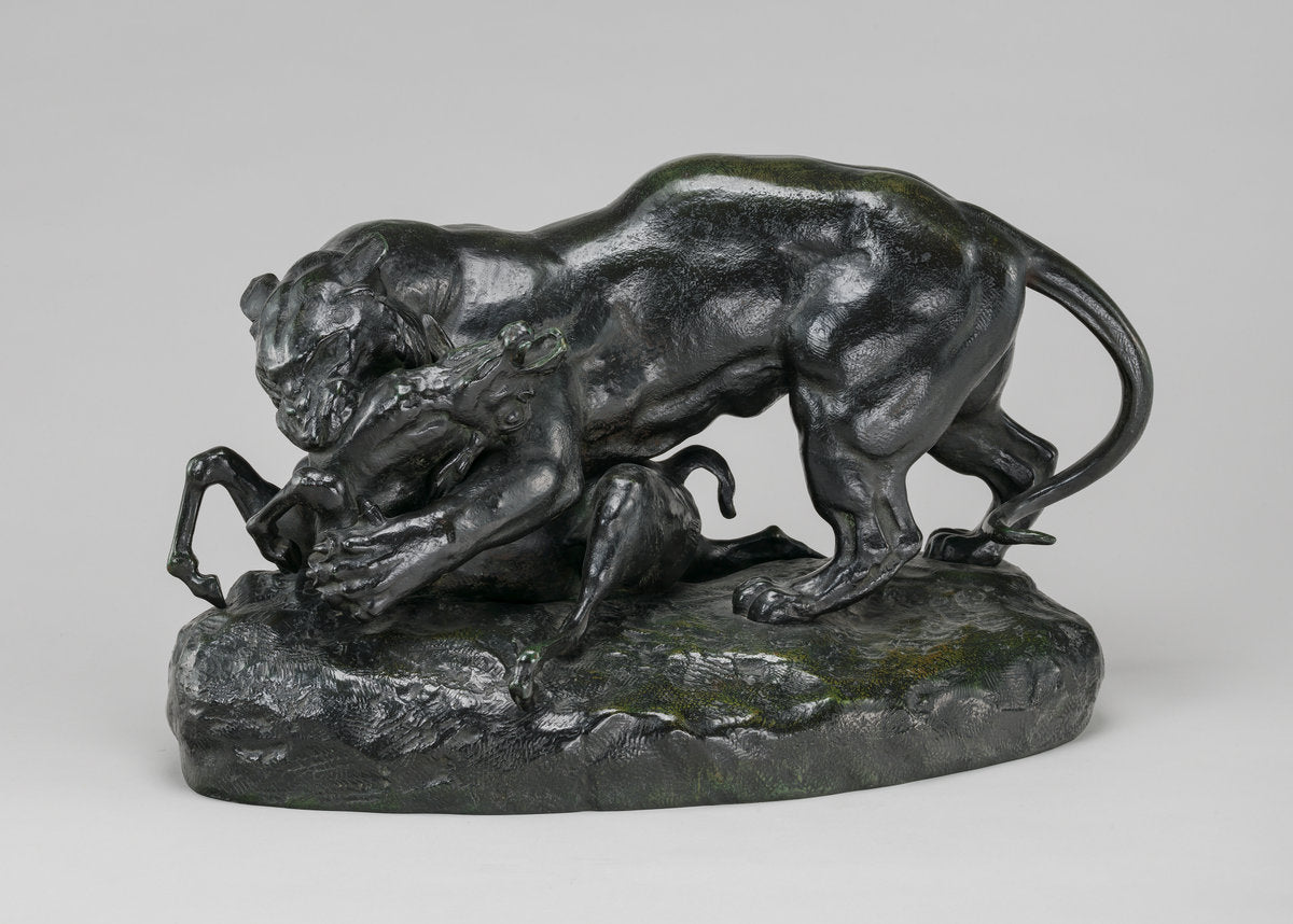 Tiger Attacking an Antelope by Antoine-Louis Barye (French, 1795 - 1875), 16X12"(A3)Poster Print
