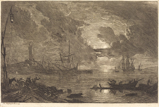 Harbor by Moonlight by Adrien Manglard (French, 1695 - 1760), 16X12"(A3)Poster Print