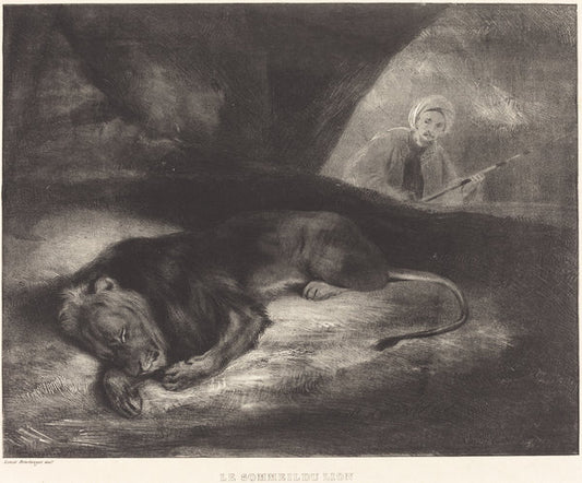 Le Sommeil du lion by Louis-Candide Boulanger (French, 1806 - 1867), 16X12"(A3)Poster Print