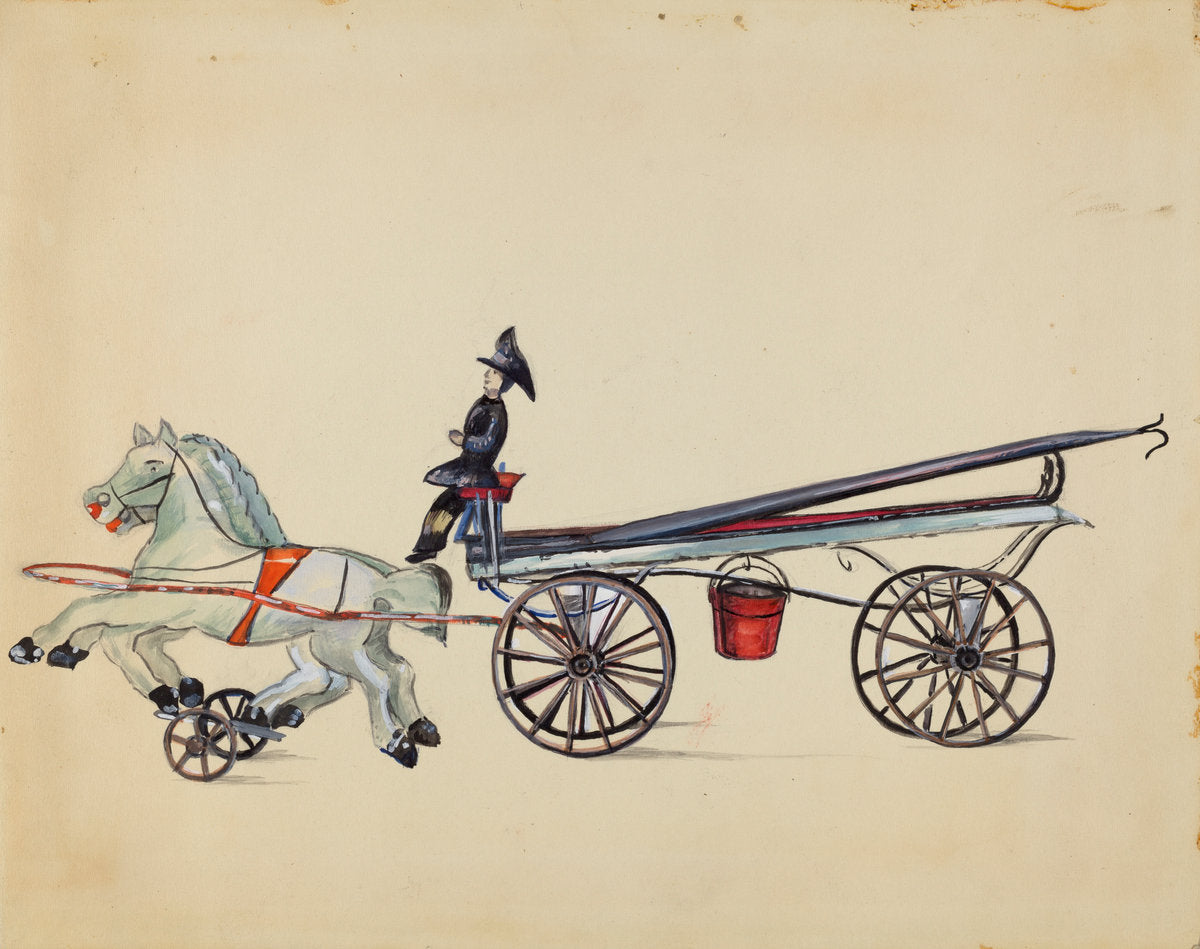 Toy Hook and Ladder, with Two Horses by Mina Lowry (American, 1894 - 1942), 16X12"(A3)Poster Print