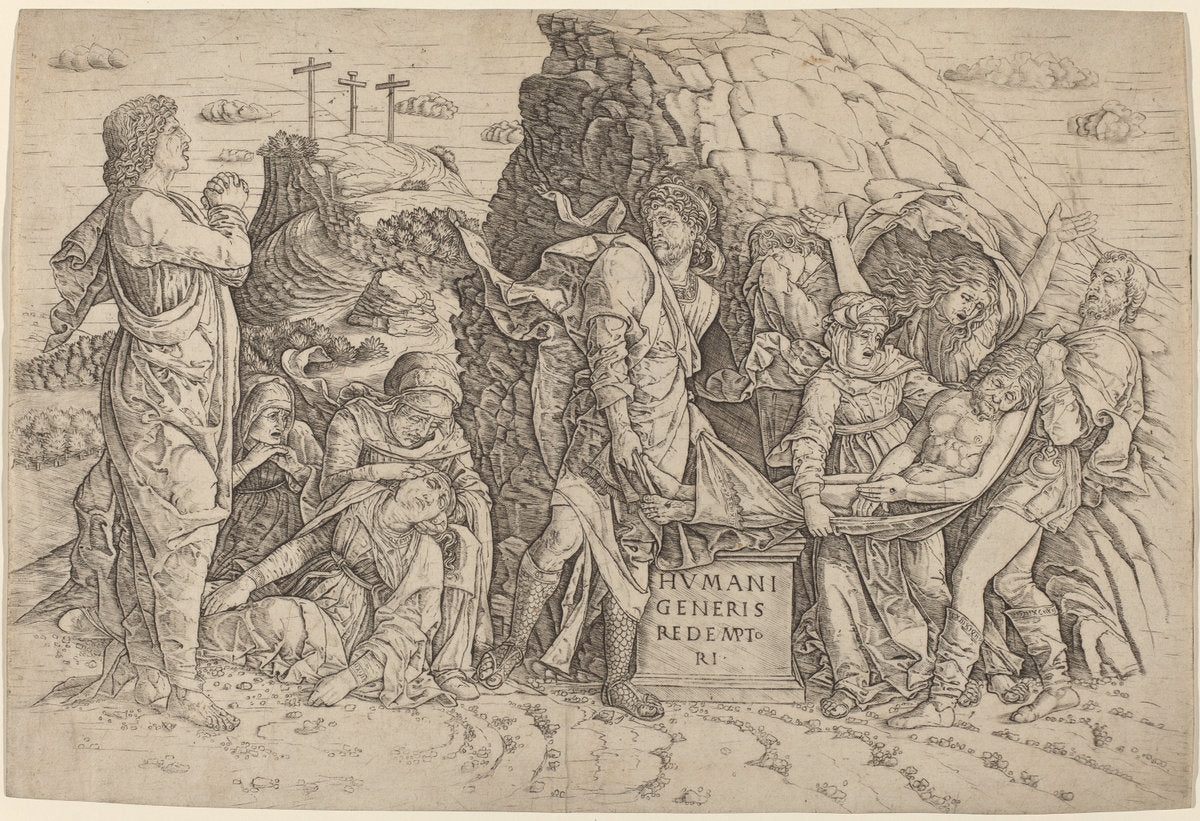 engraving by after Andrea Mantegna (The Entombment), 16X12"(A3)Poster Print