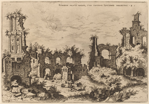 Ruins on the Palatine with the Septizonium by Hieronymus Cock (Flemish, c. 1510 - 1570), 16X12"(A3)Poster Print