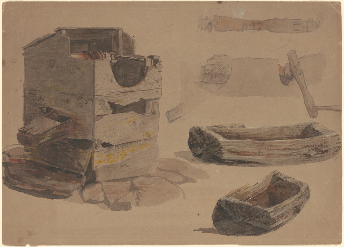 Studies of a Well and Wooden Trough by Enoch Wood Perry, Jr. (American, 1831 - 1915), 16X12"(A3)Poster Print