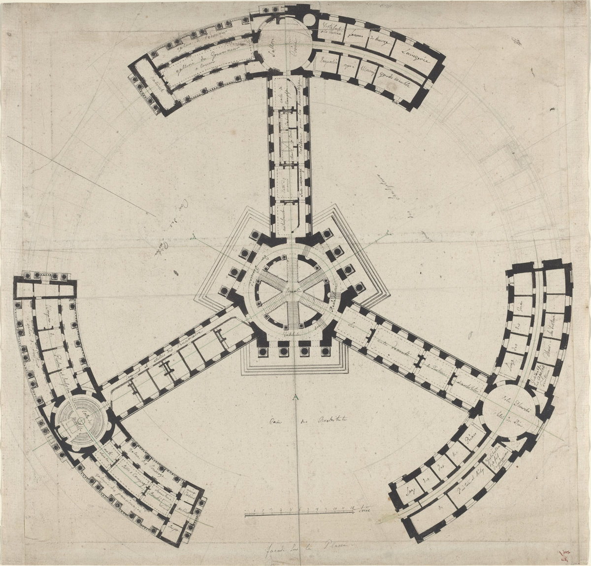 1750/1790 by French 18th Century (Ground Plan for an Academy of the Fine Arts), 16X12"(A3)Poster Print
