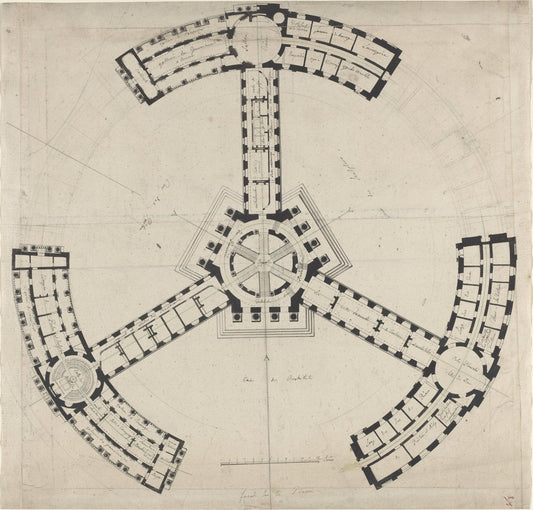 1750/1790 by French 18th Century (Ground Plan for an Academy of the Fine Arts), 16X12"(A3)Poster Print