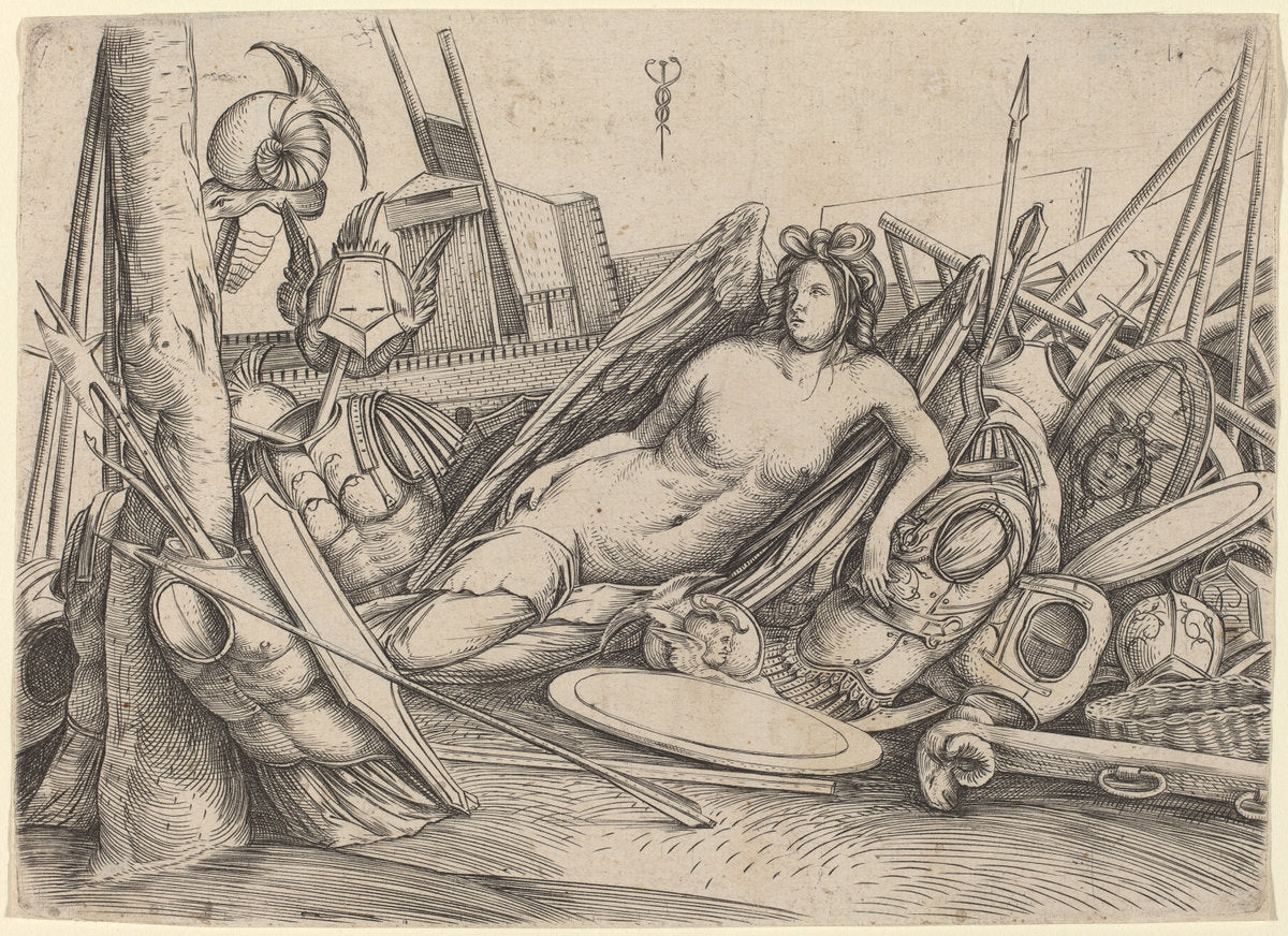 Victory Reclining Amid Trophies by Jacopo de' Barbari (Italian, c. 1460/1470 - 1516 or before), 16X12"(A3)Poster Print