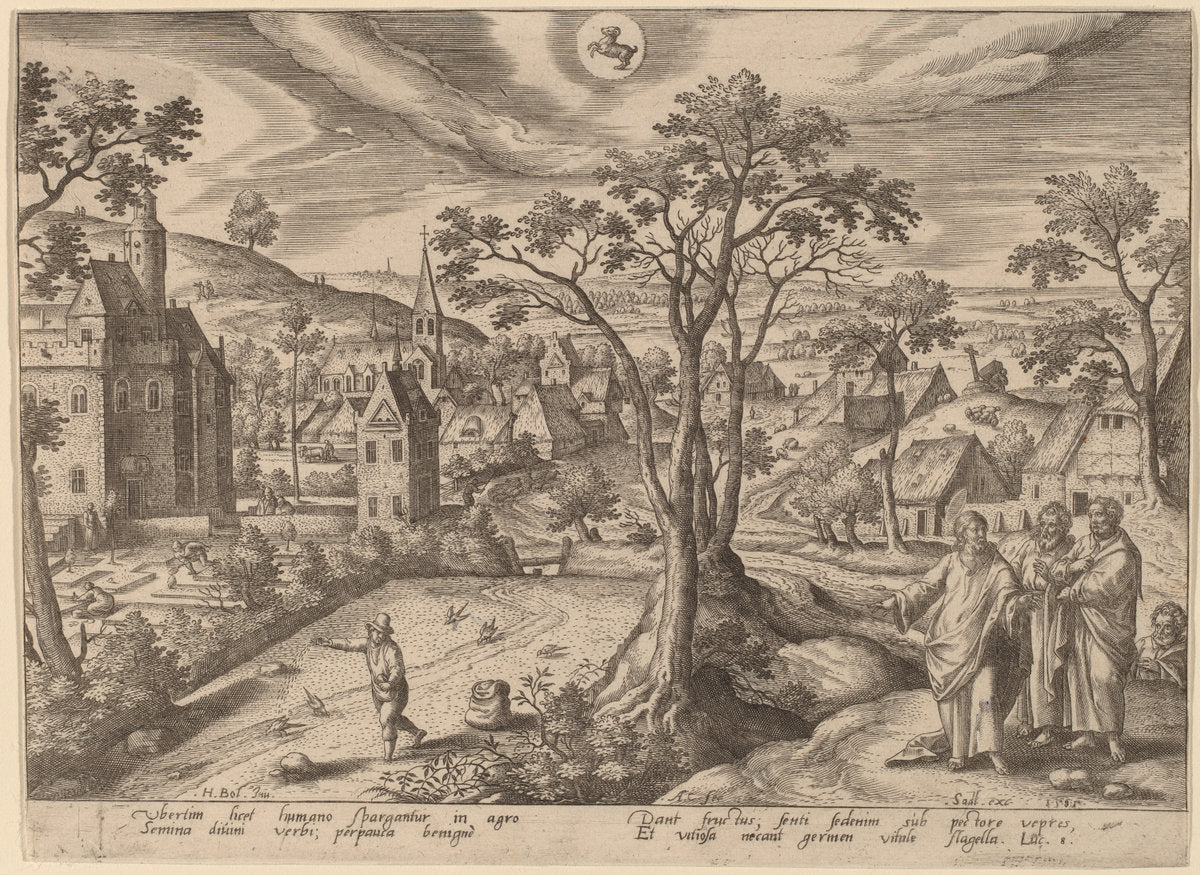 The Seed is the word of God (Aries) by Adriaen Collaert after Hans Bol (Flemish, c. 1560 - 1618), 16X12"(A3)Poster Print