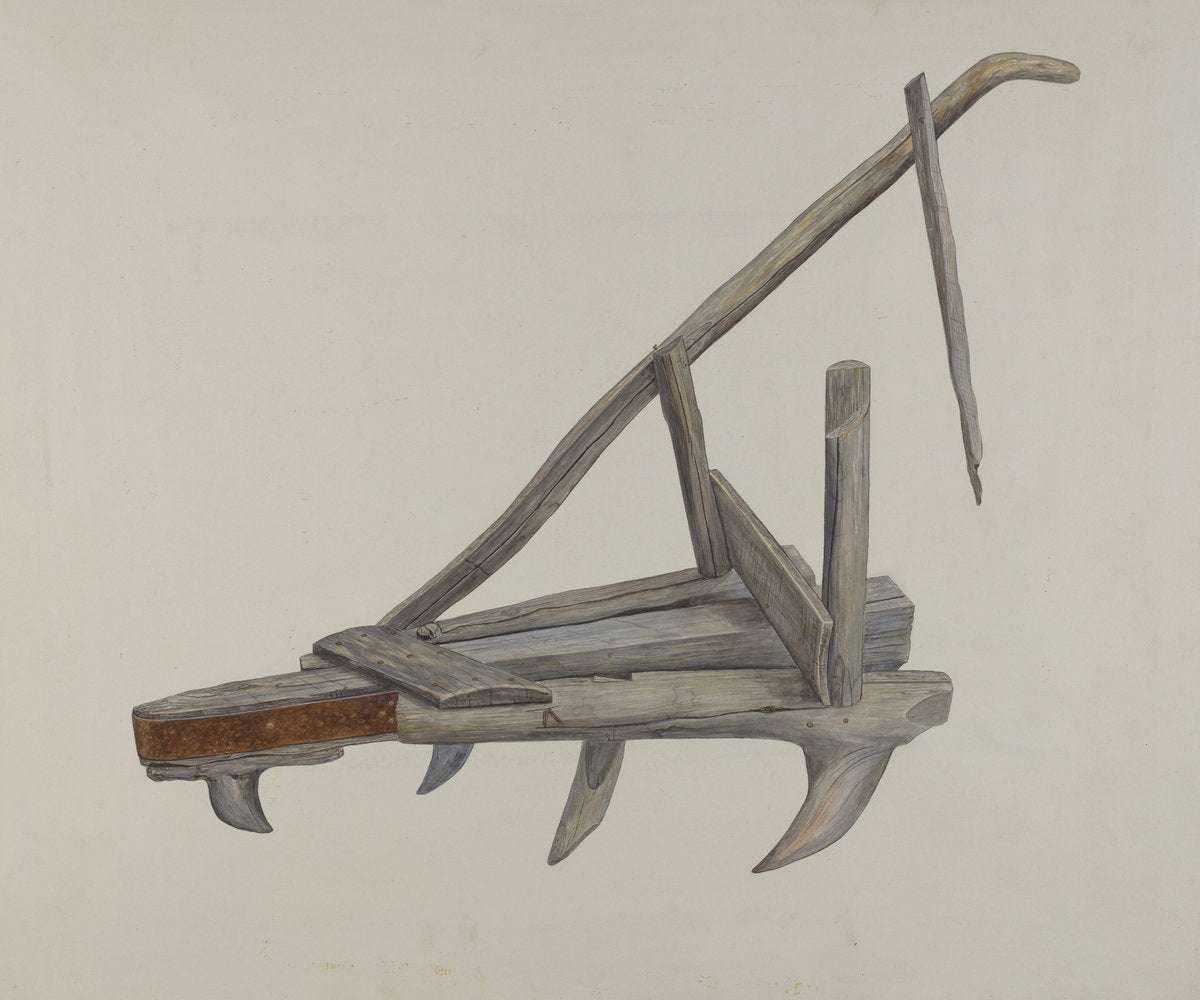 Wooden Harrow or Cultivator by Wilbur M Rice (American, active c. 1935), 16X12"(A3)Poster Print