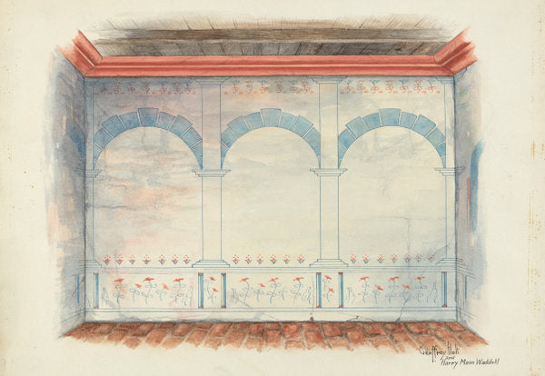 Restoration Drawing: Wall Painting by Geoffrey Holt and Harry Mann Waddell (American, active c. 1935), 16X12"(A3)Poster Print
