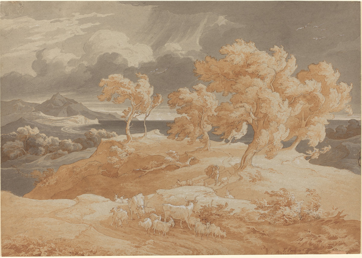 Italian Coastal Landscape with a Thunderstorm by Friedrich Preller the Elder (German, 1804 - 1878), 16X12"(A3)Poster Print