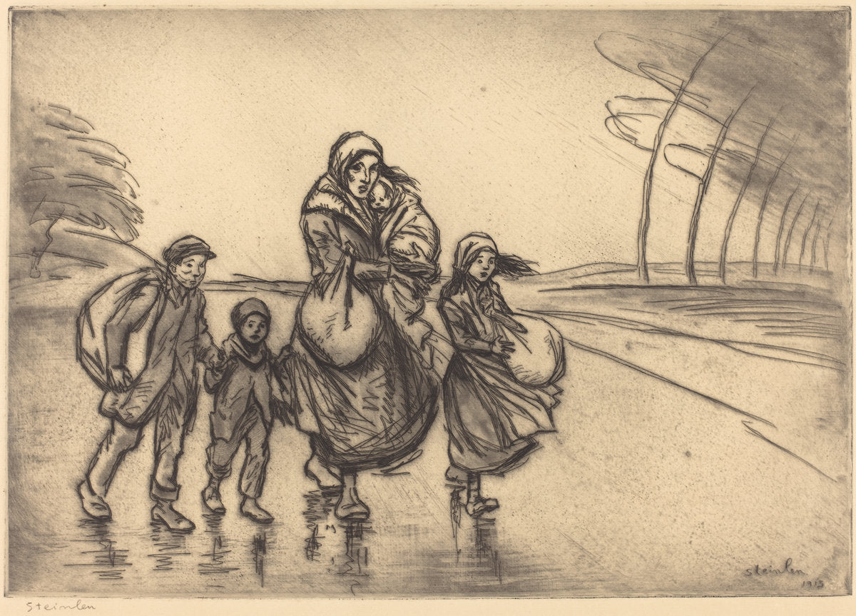 In the Rain: Mother and Children (Sous la pluie: La mere et les enfants) by Théophile Alexandre Steinlen (Swiss, 1859 - 1923), 16X12"(A3)Poster Print