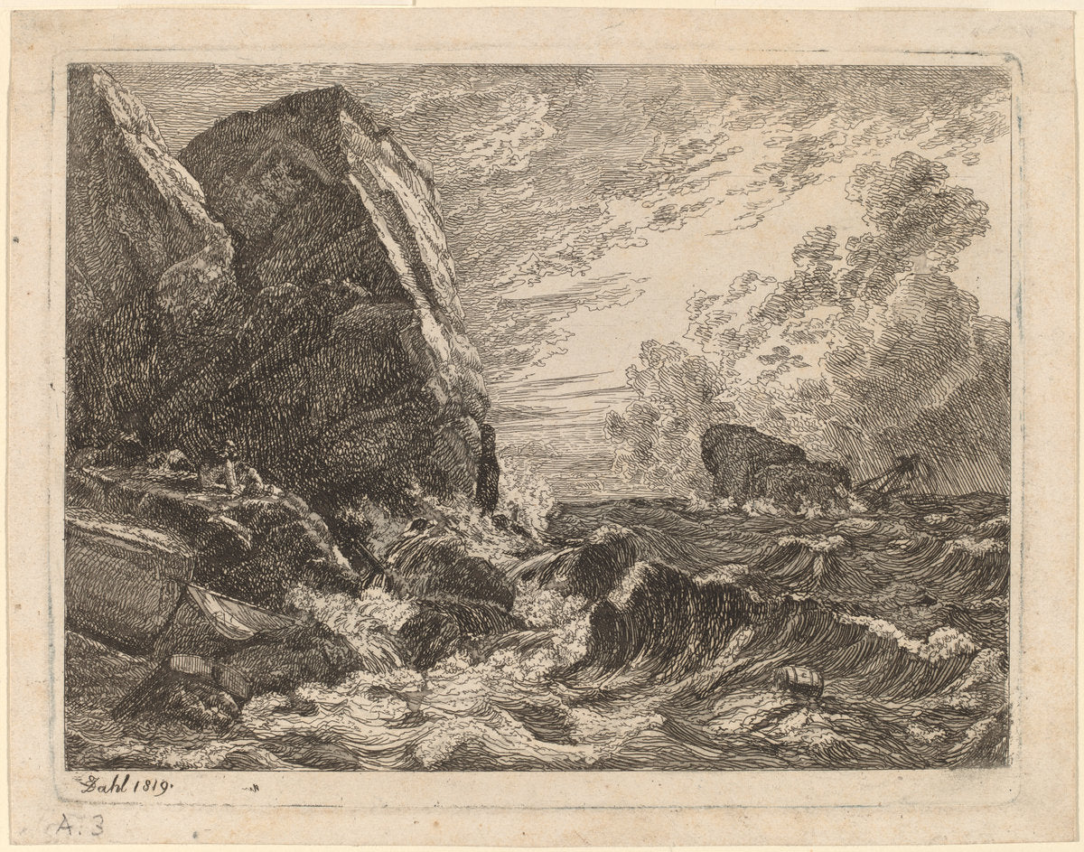 Norwegian Coast During a Storm by Johan Christian Dahl (Norwegian, 1788 - 1857), 16X12"(A3)Poster Print